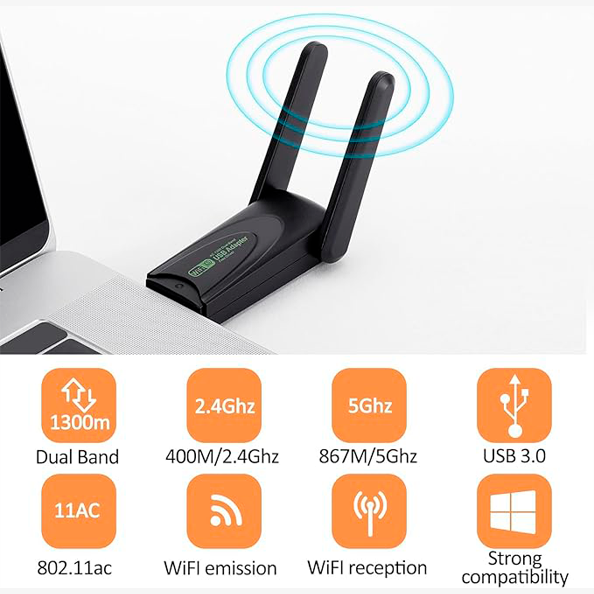Adaptador WiFi USB 1300 Mbps Dual Band